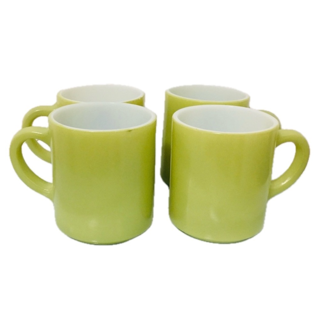 Set of 4 Vintage Green Milk Glass Mugs